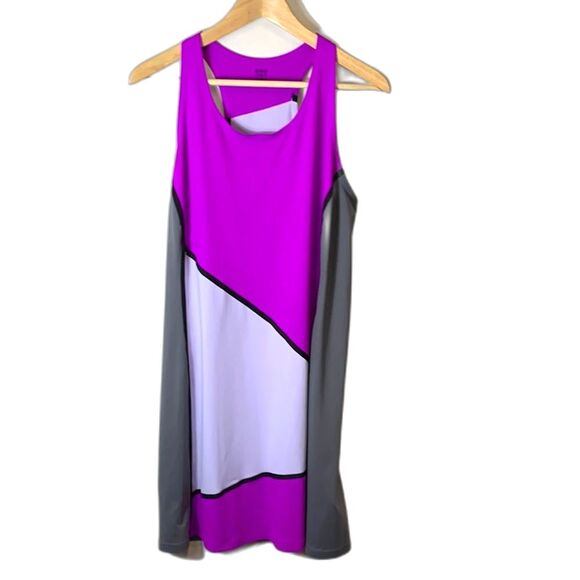 Title Nine Diamalete Purple Gray Colorblock Sleeveless Racerback Dress Size L - Picture 3 of 11